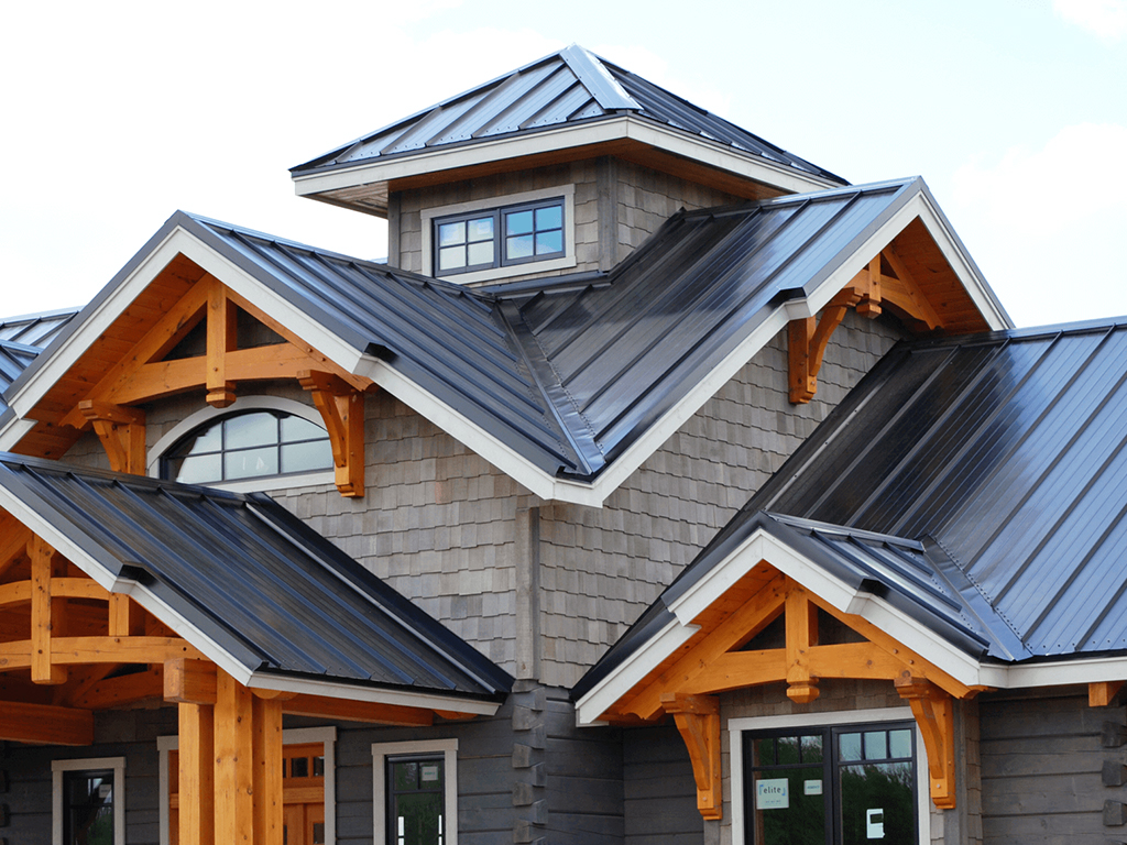 A modern home with a standing seam metal roof