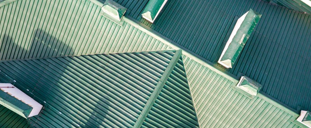 Aerial view of a metal roof