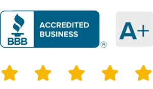 BBB Accredited Business with A+ rating and five star reviews.